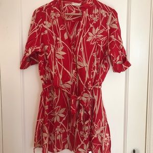 womens red floral tunic